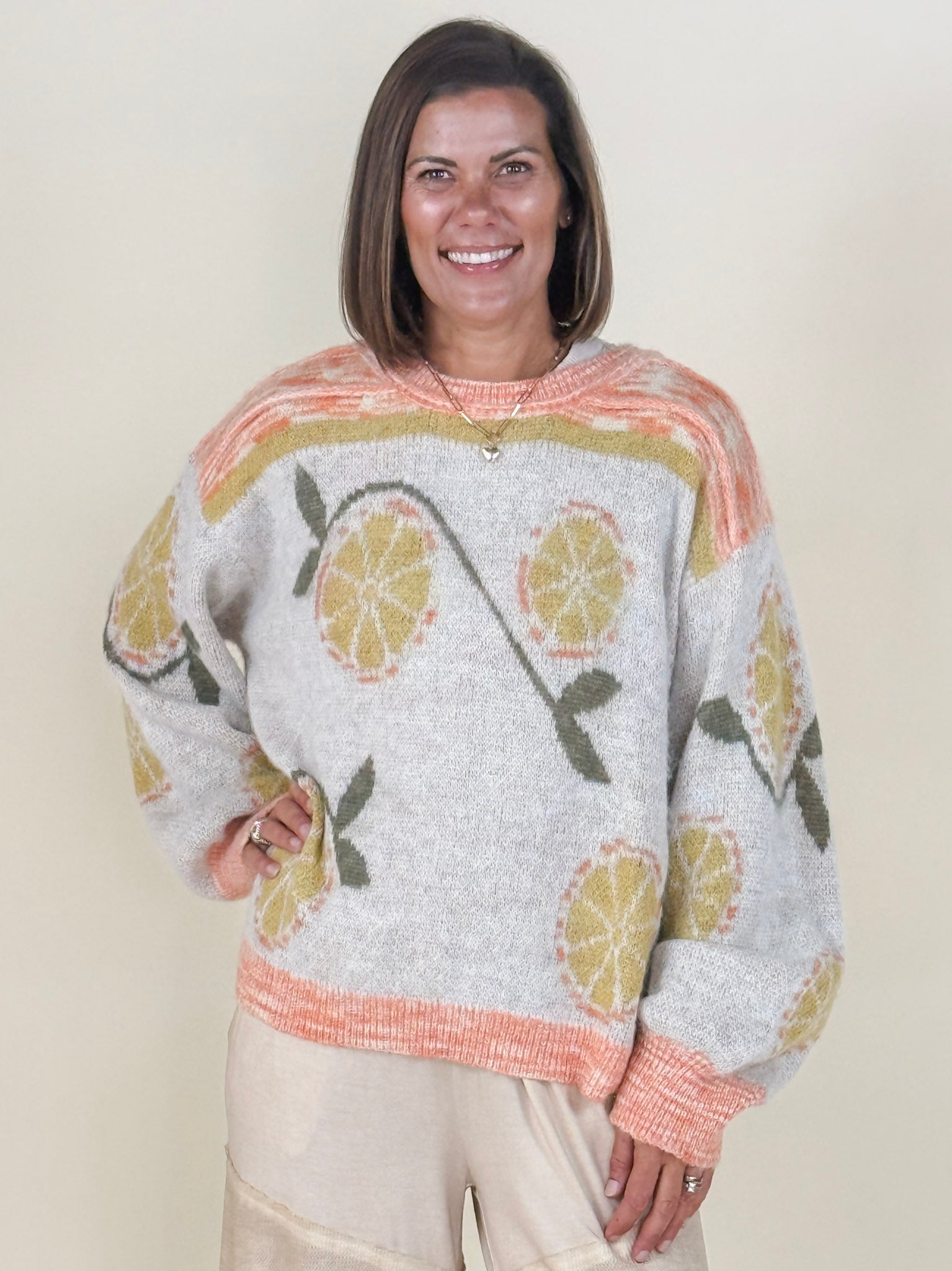 Sara Fruit Motif Sweater