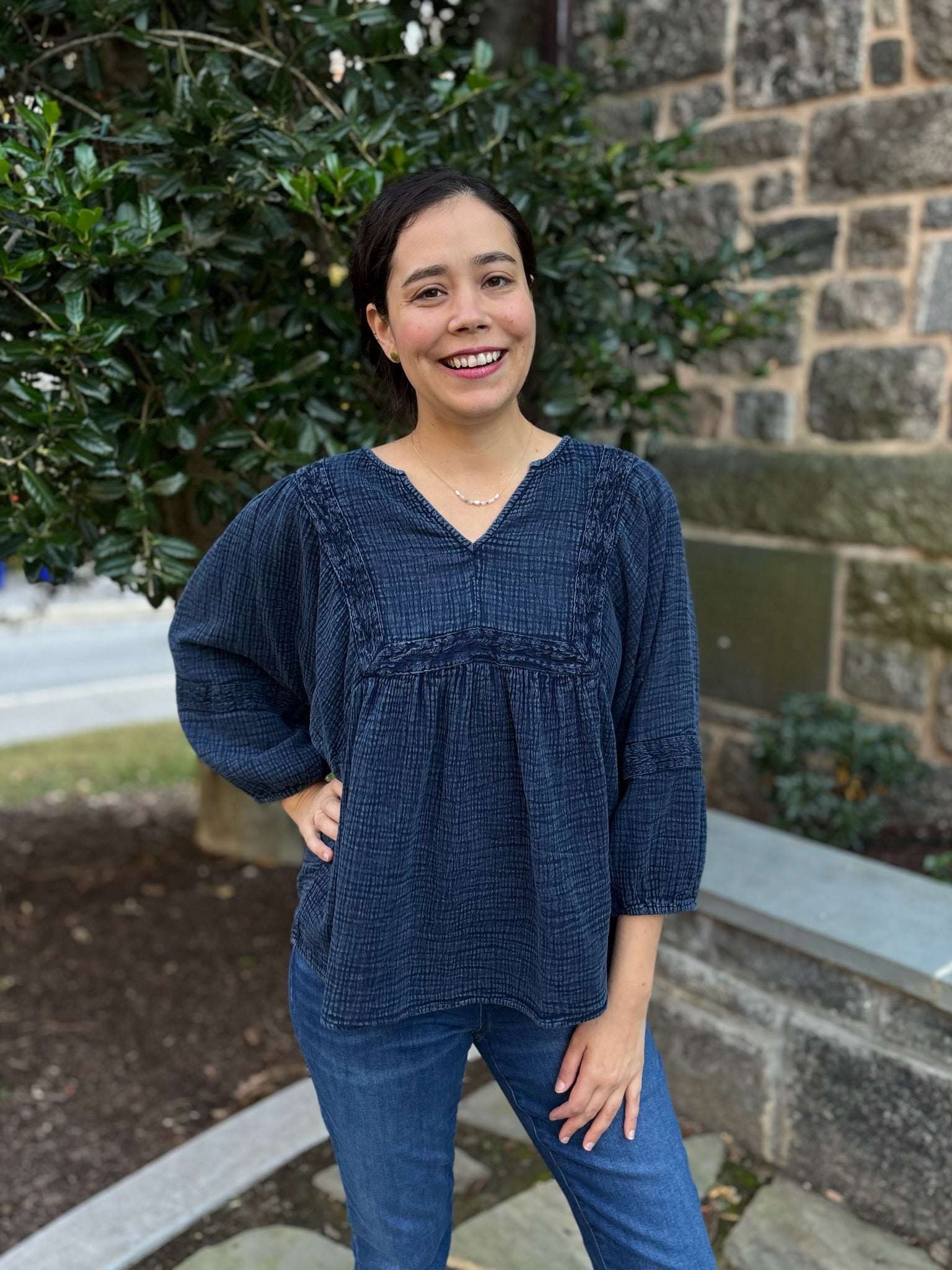 [TRIBAL] Ema Embroidered Wide Sleeve Popover Blouse