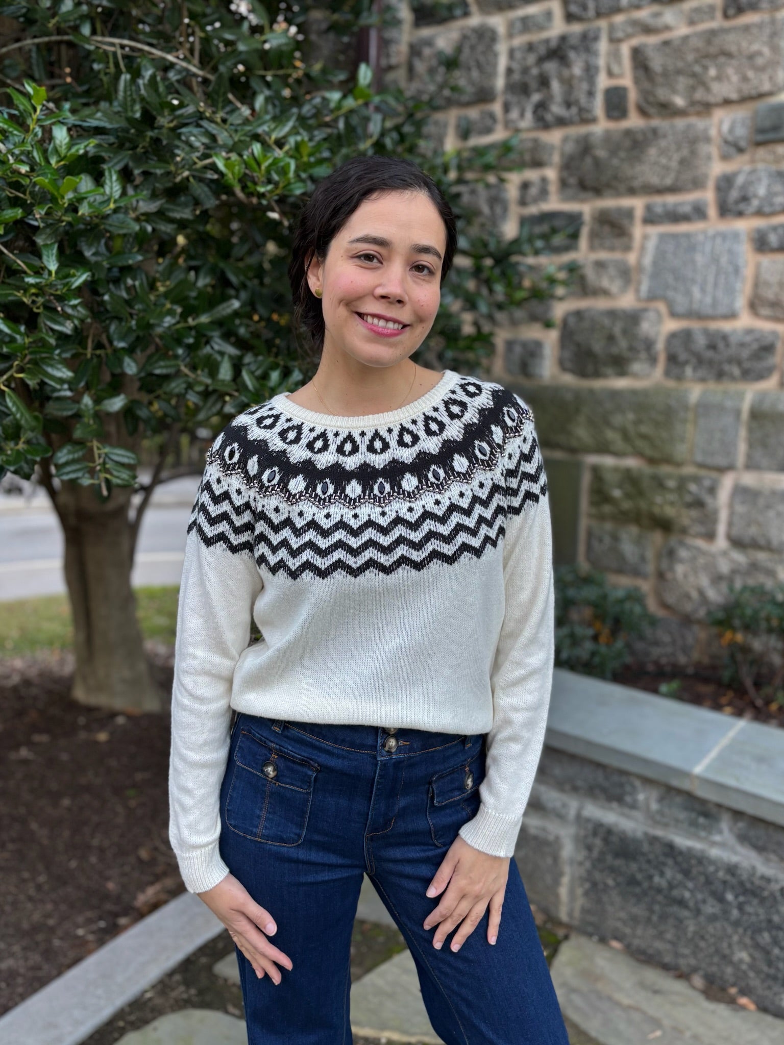 [TRIBAL] Sierra Scoop Neck Beaded Sweater