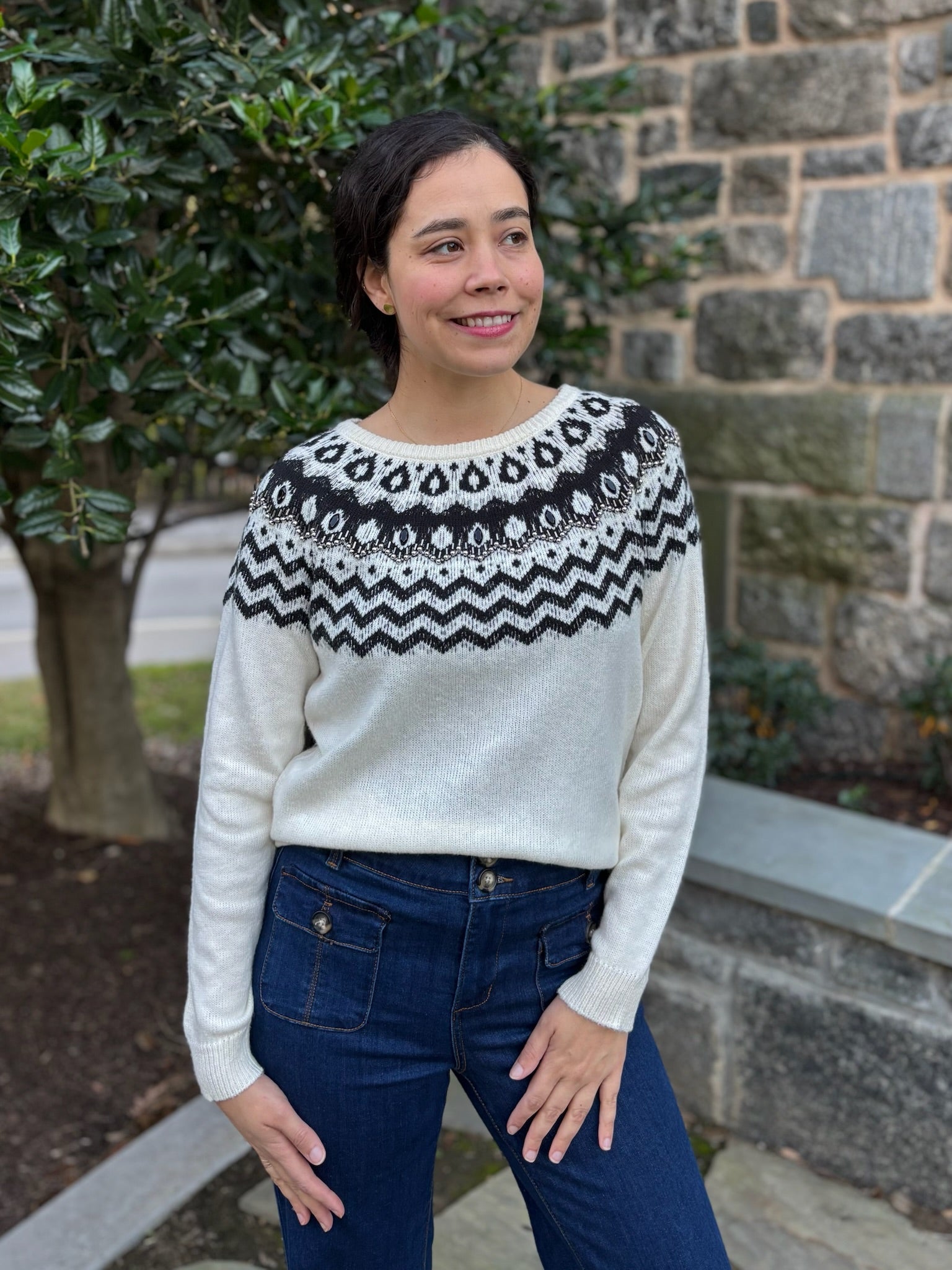 [TRIBAL] Sierra Scoop Neck Beaded Sweater