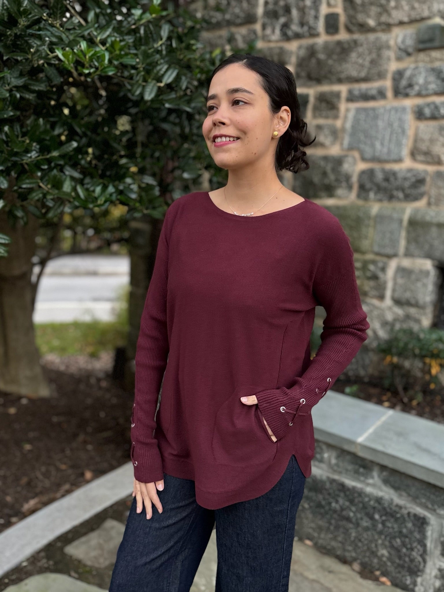 Lainey Lace-Up Cuff Sweater