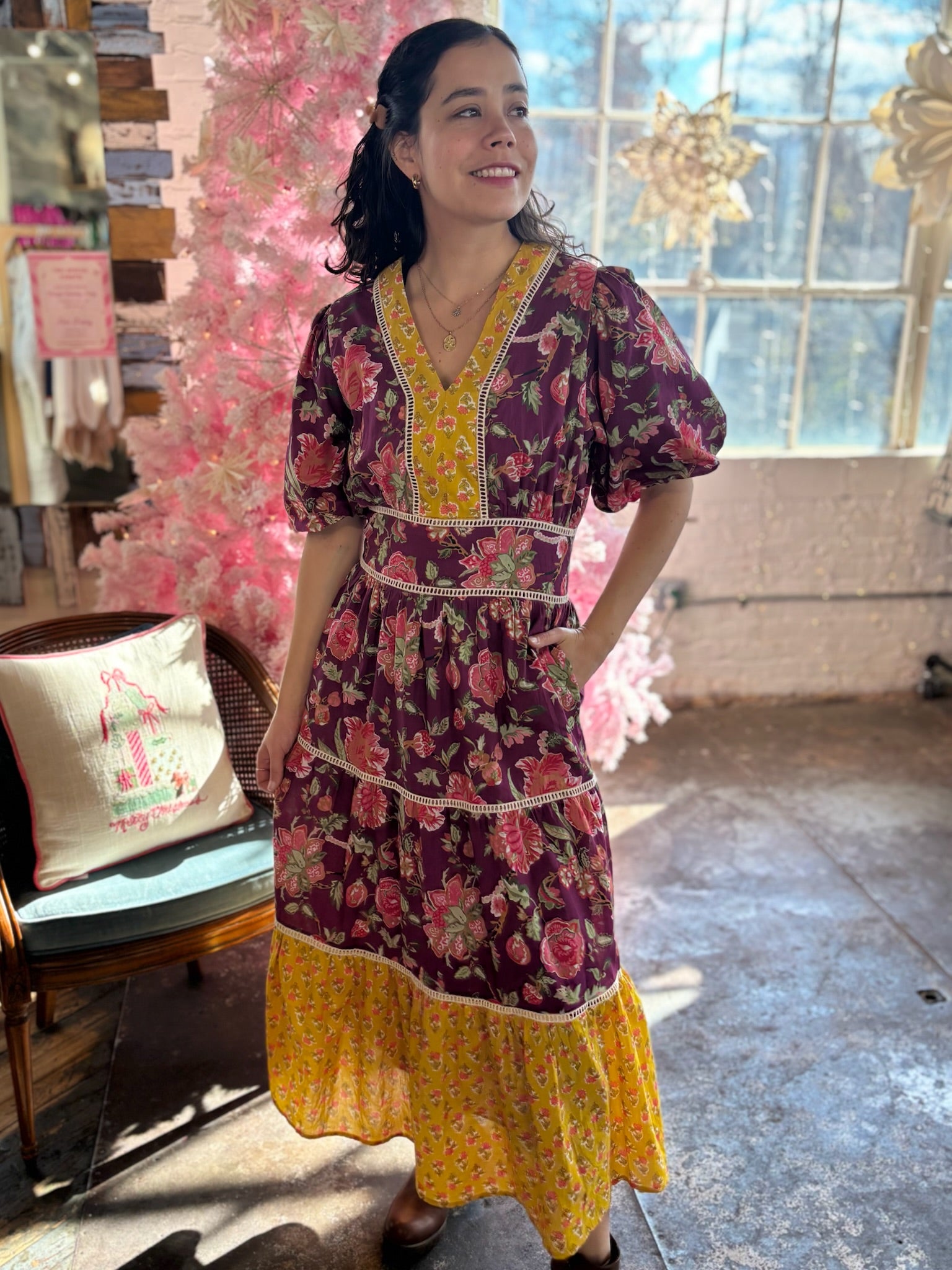 Tinsley Puff Sleeve Floral Tiered Dress