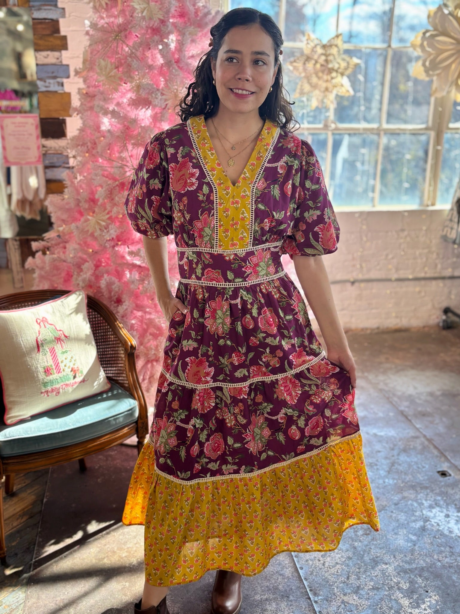 Tinsley Puff Sleeve Floral Tiered Dress