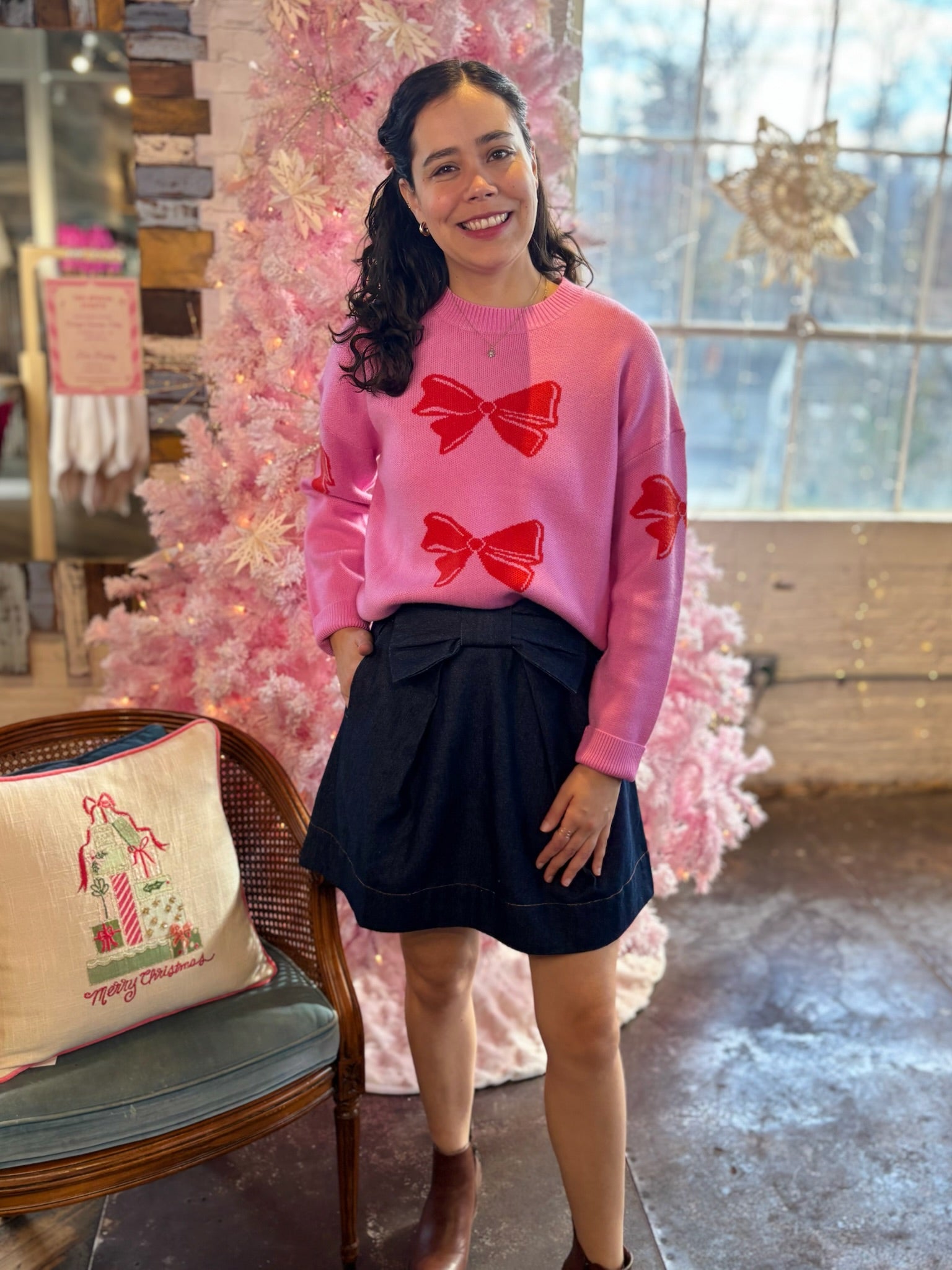 Demi Bow Front A-Line Denim Skirt