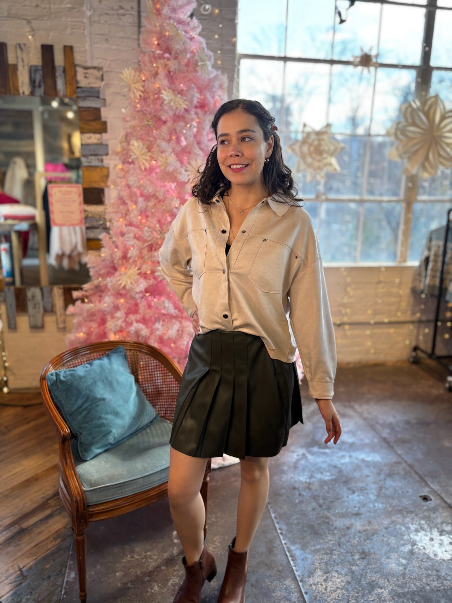 Leia Pleated Leather Mini Skirt