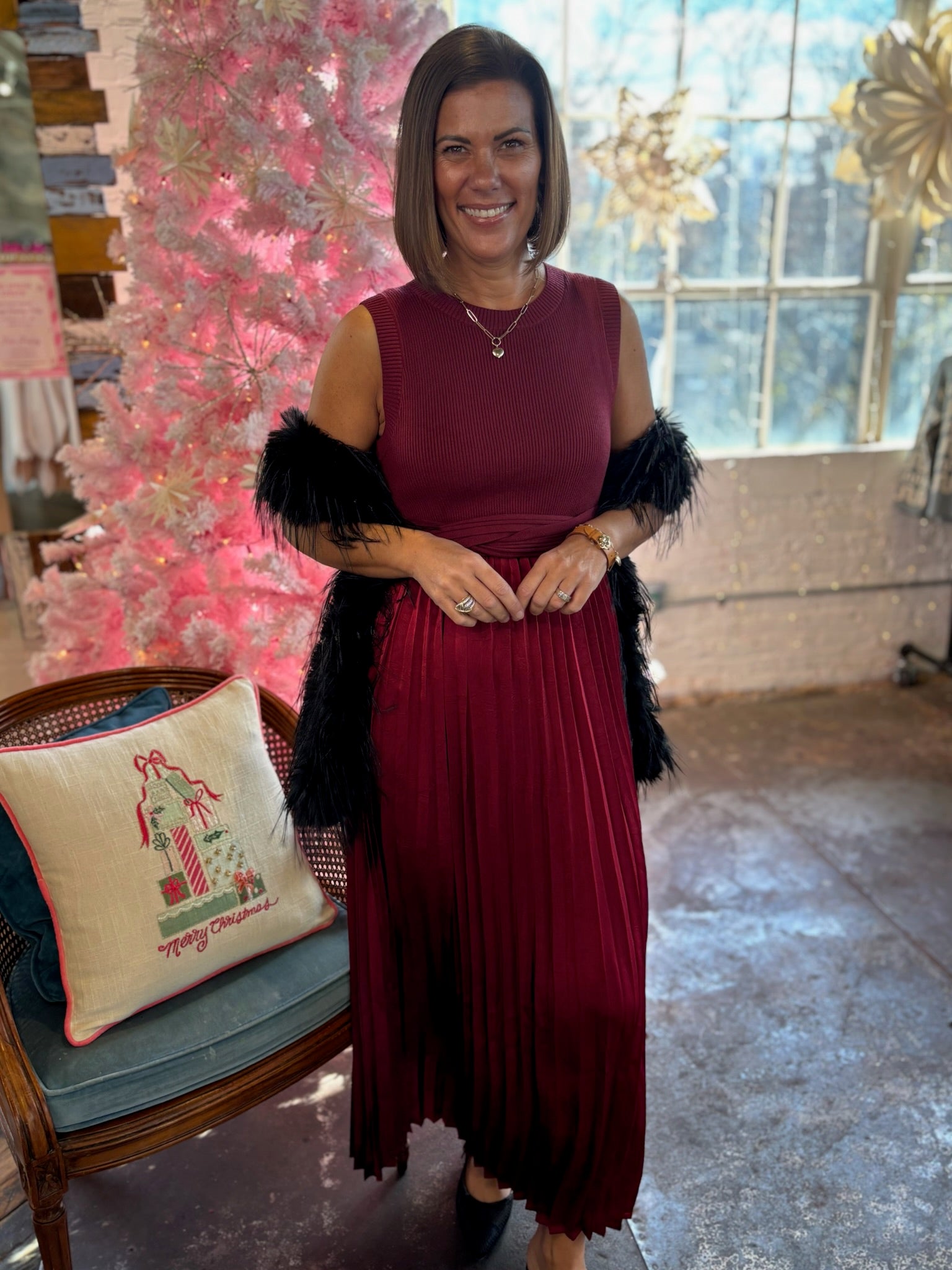 Minnie Sleeveless Mixed Media Dress