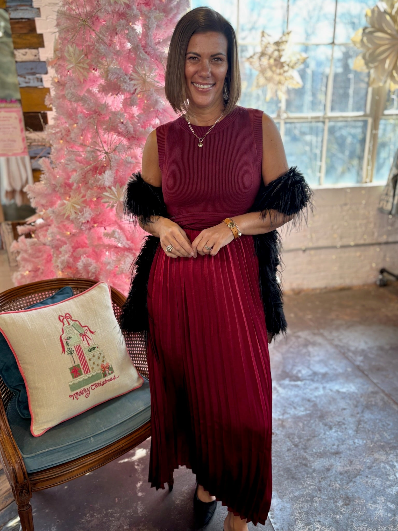 Minnie Sleeveless Mixed Media Dress