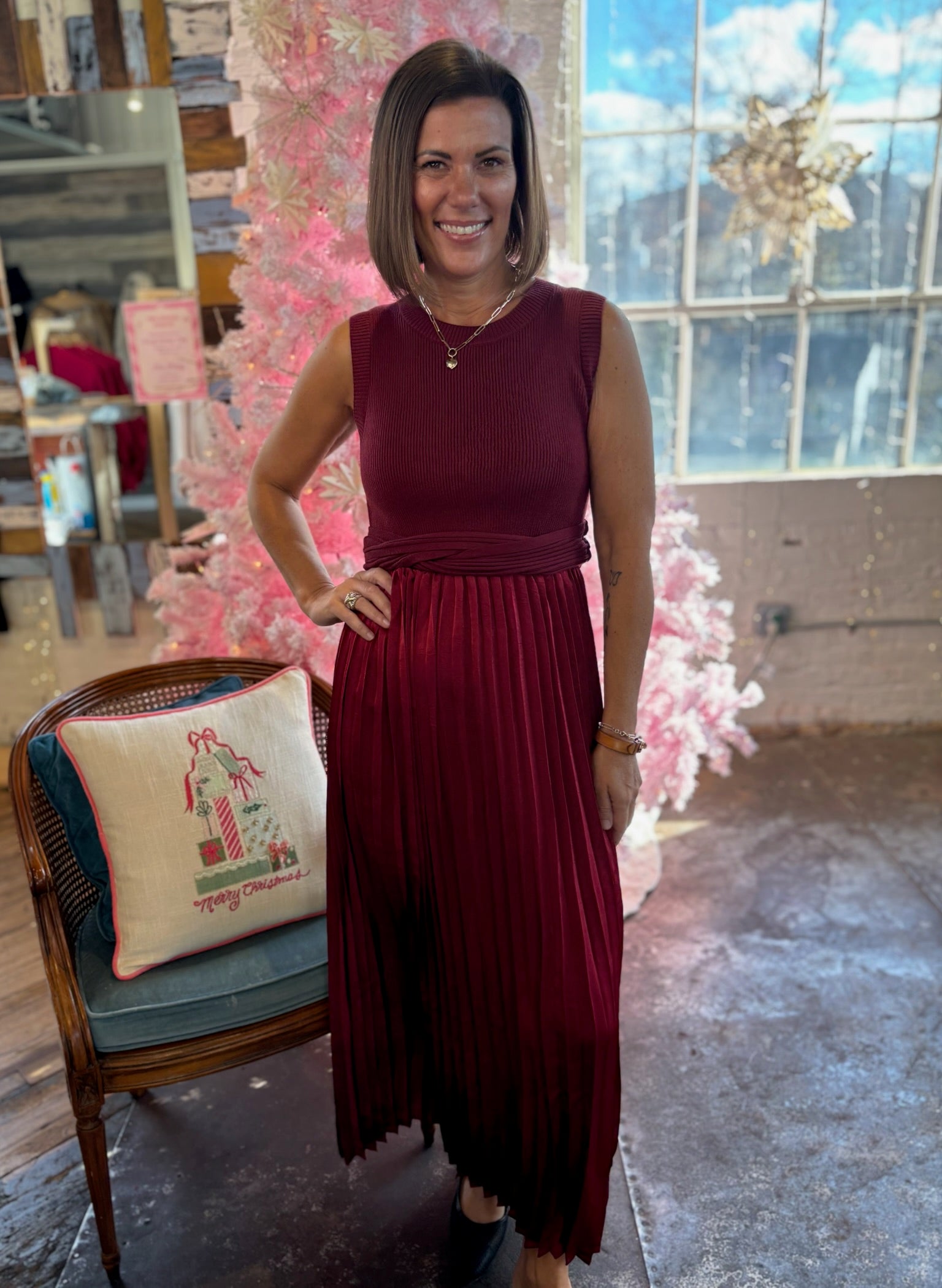 Minnie Sleeveless Mixed Media Dress