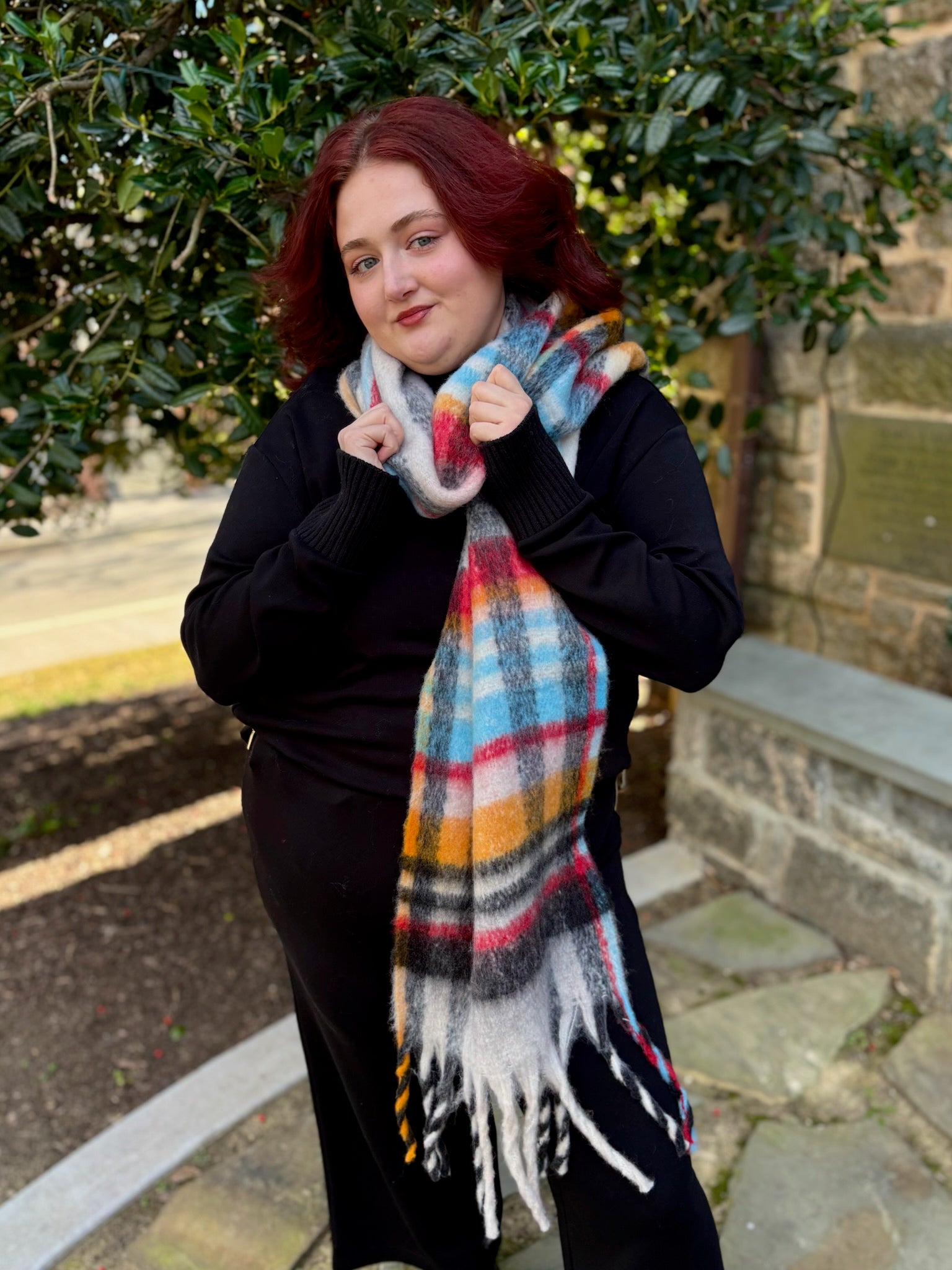 Fringed Fuzzy Striped Winter Scarf