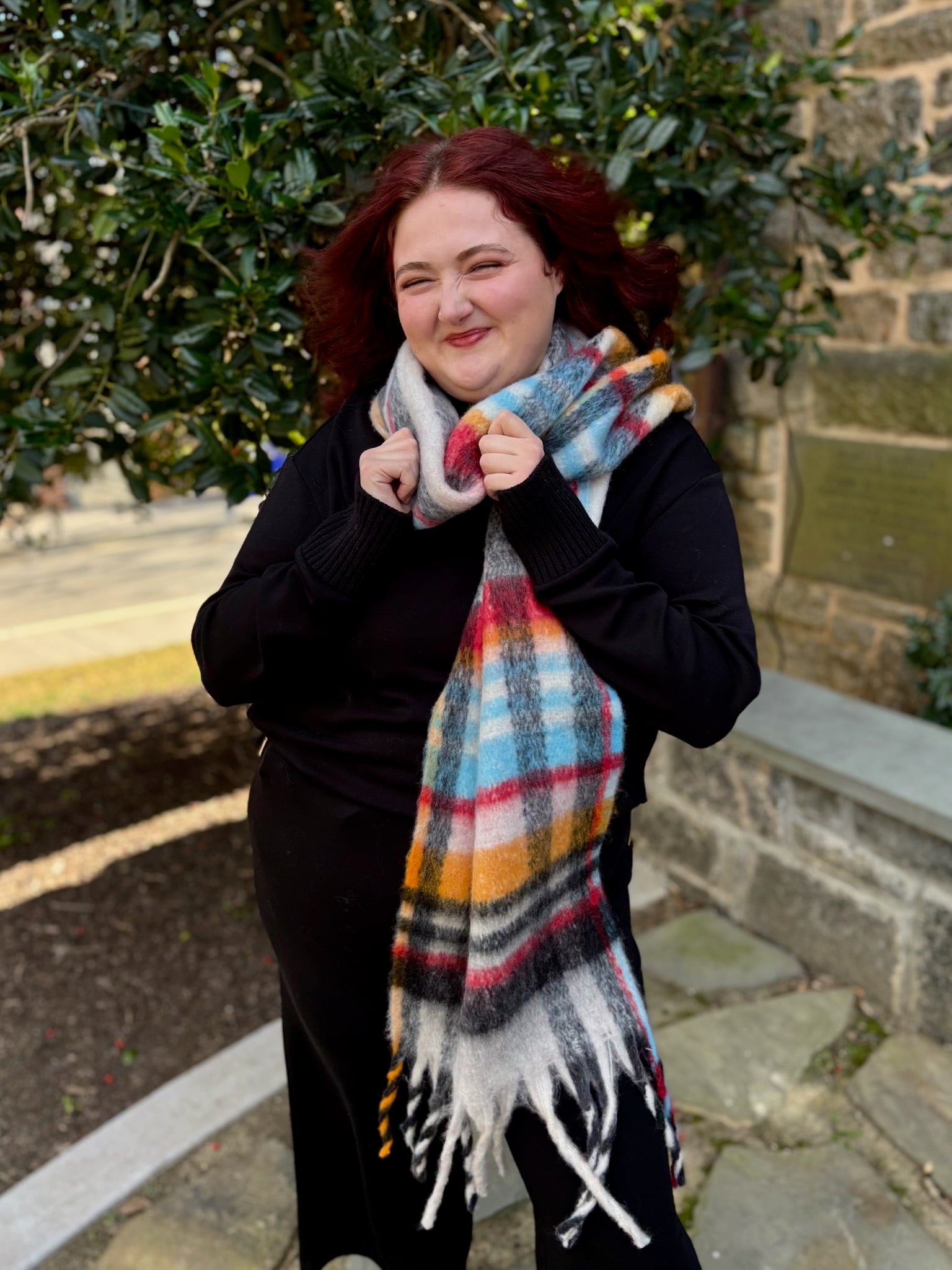 Fringed Fuzzy Striped Winter Scarf