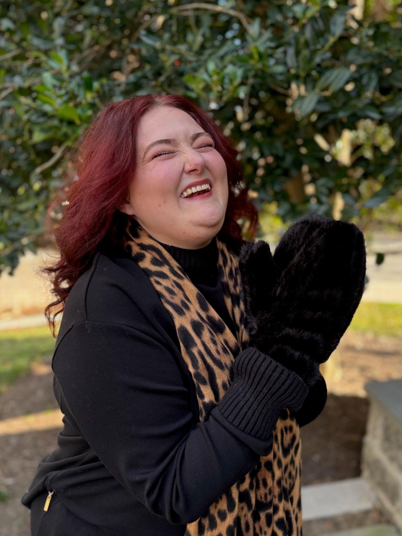 Seamed Faux Fur Winter Mittens