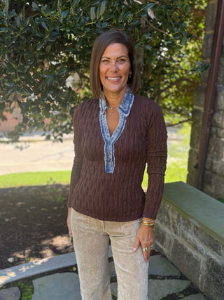 Henri Denim Mix Textured Henley Top