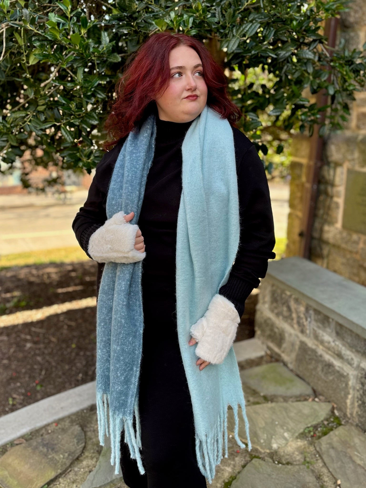 Cozy Solid Two Tone Tassel Scarf