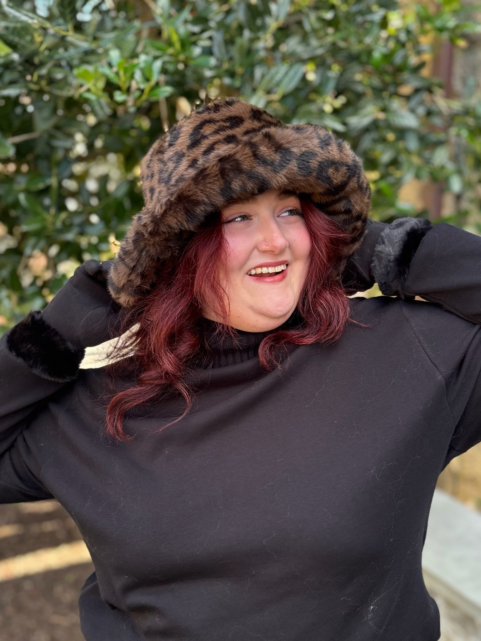 Leopard Print Faux Fur Bucket Hat