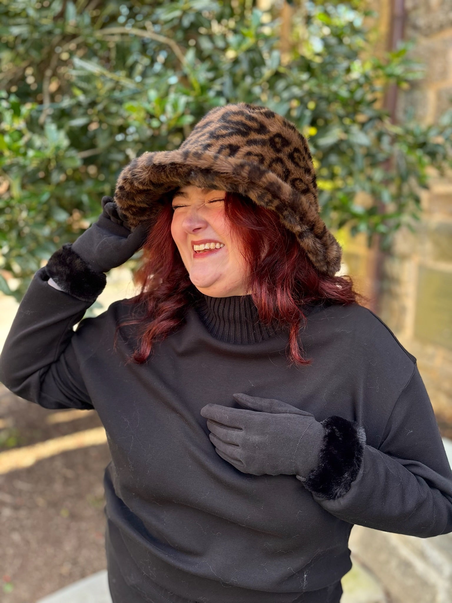 Leopard Print Faux Fur Bucket Hat