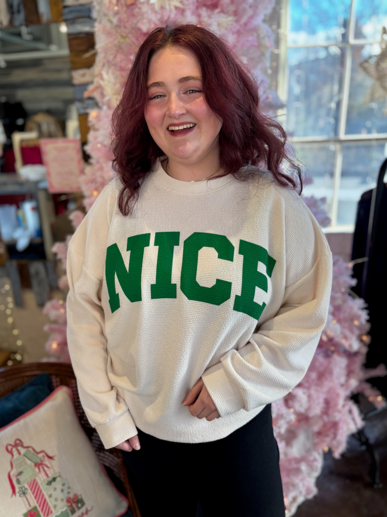 "NICE" Cloudy Knit Long Sleeve Tee