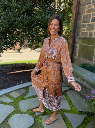 Mira Mixed Print Satin Midi Shirt Dress