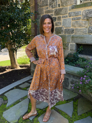 Mira Mixed Print Satin Midi Shirt Dress