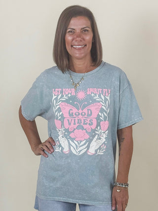 Good Vibes Butterfly Puff Print Tee