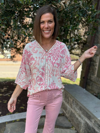 Evie Elbow Sleeve V-Neck Blouse