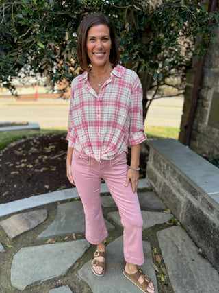 Layla Plaid Twist Front Top