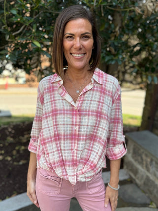 Layla Plaid Twist Front Top