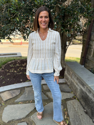 [TRIBAL] Darcie Long Sleeve Smocked Blouse