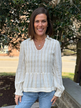 [TRIBAL] Darcie Long Sleeve Smocked Blouse