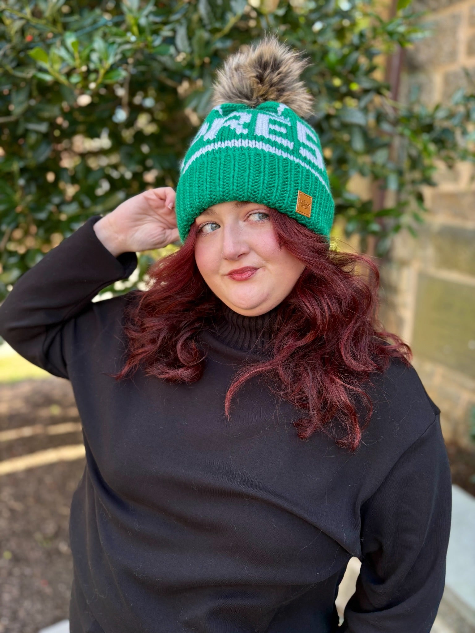 Apres Pom Hat - Green & White