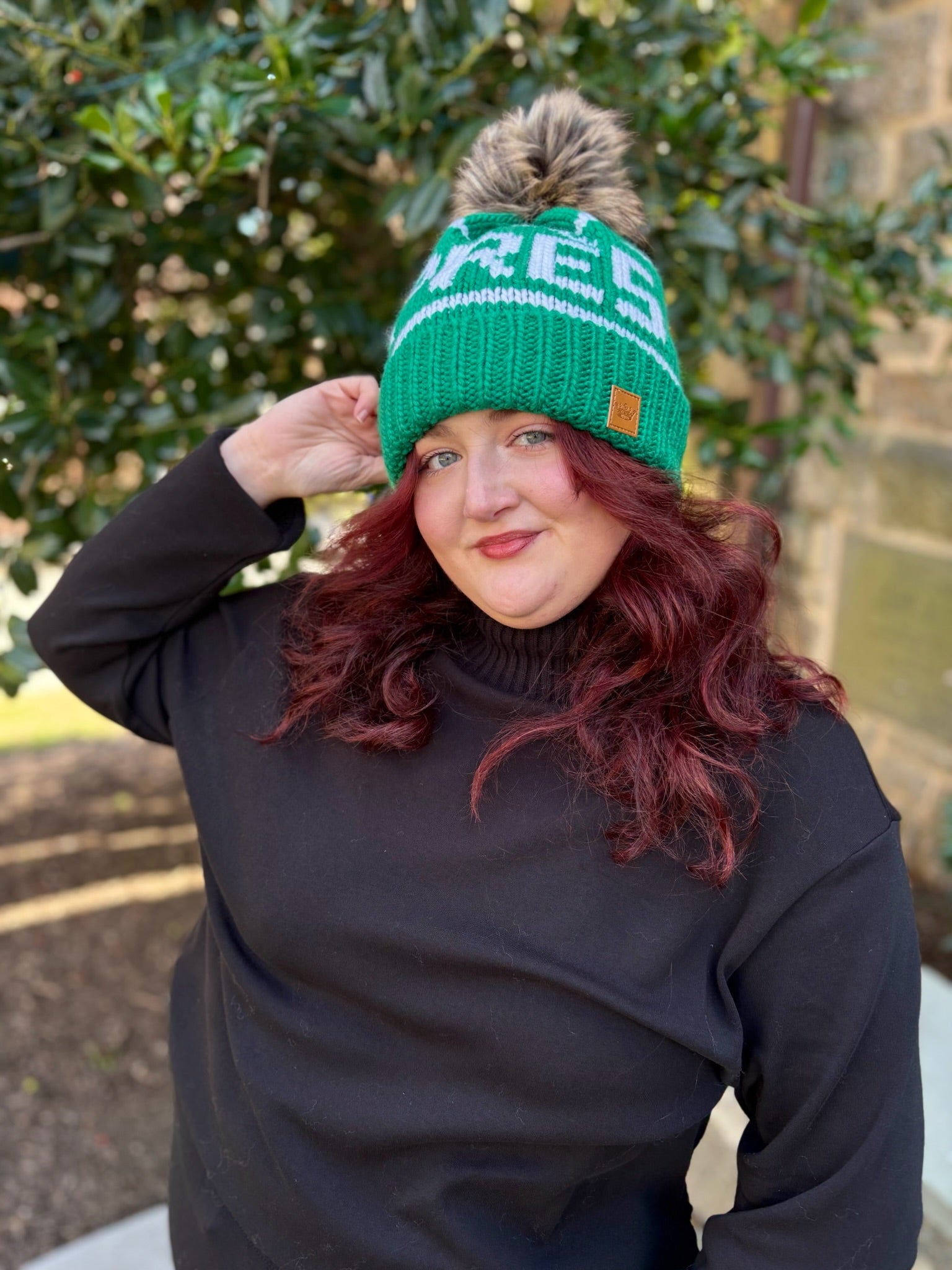 Apres Pom Hat - Green & White