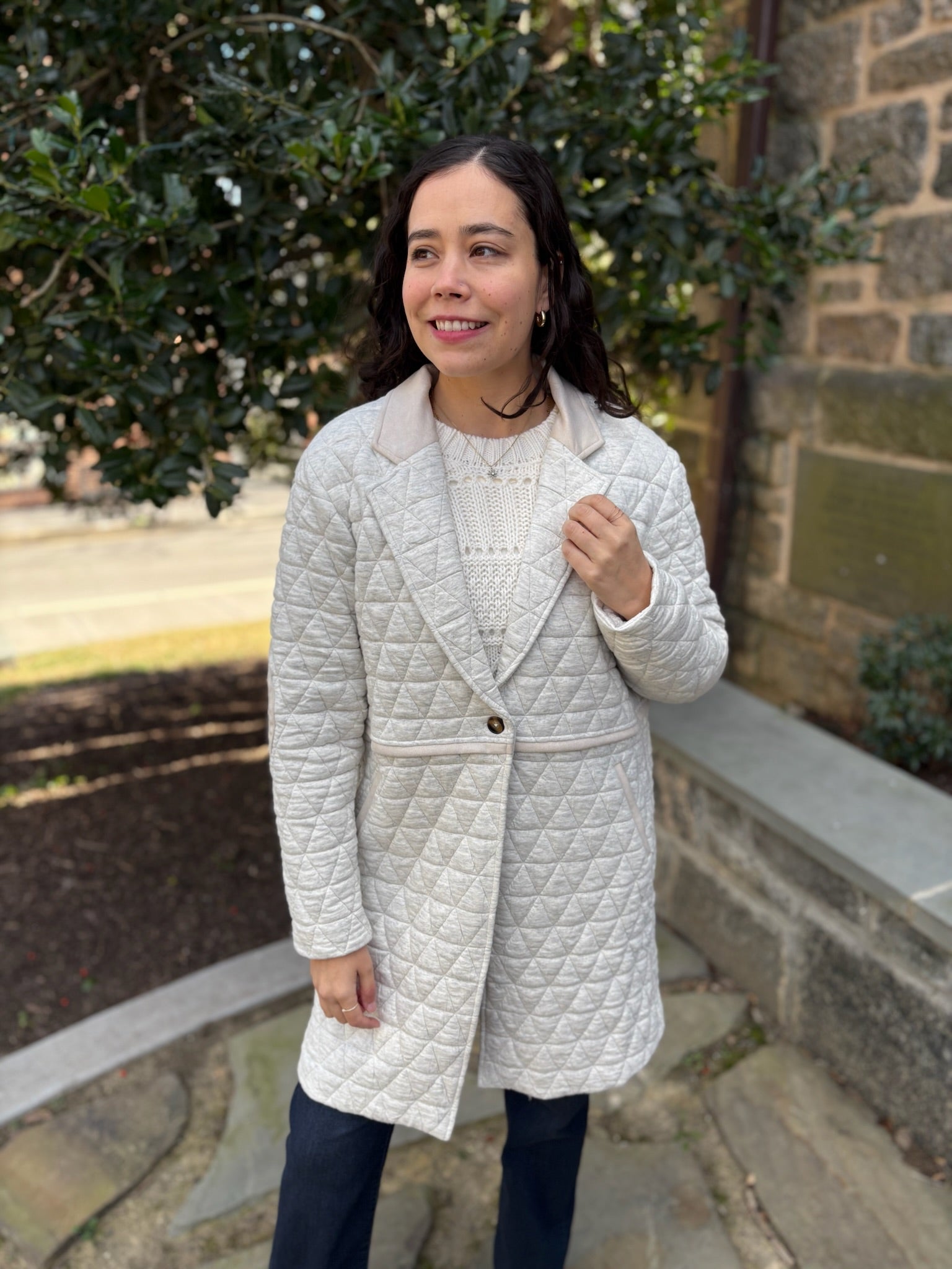 Lana Lapel Collar Button Front Quilted Jacket