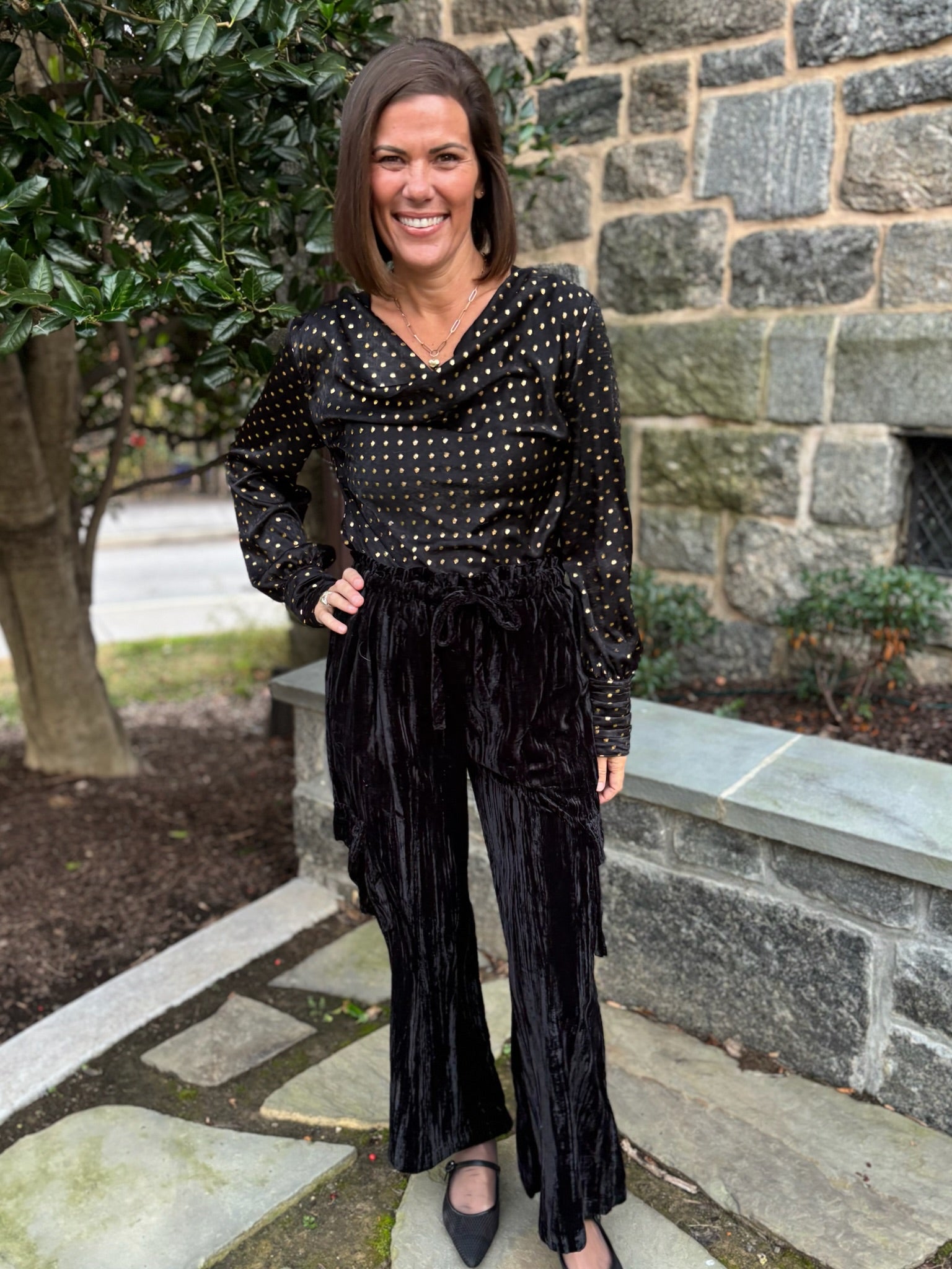 Hazel Crinkle Velvet Wide Leg Cargo Pants