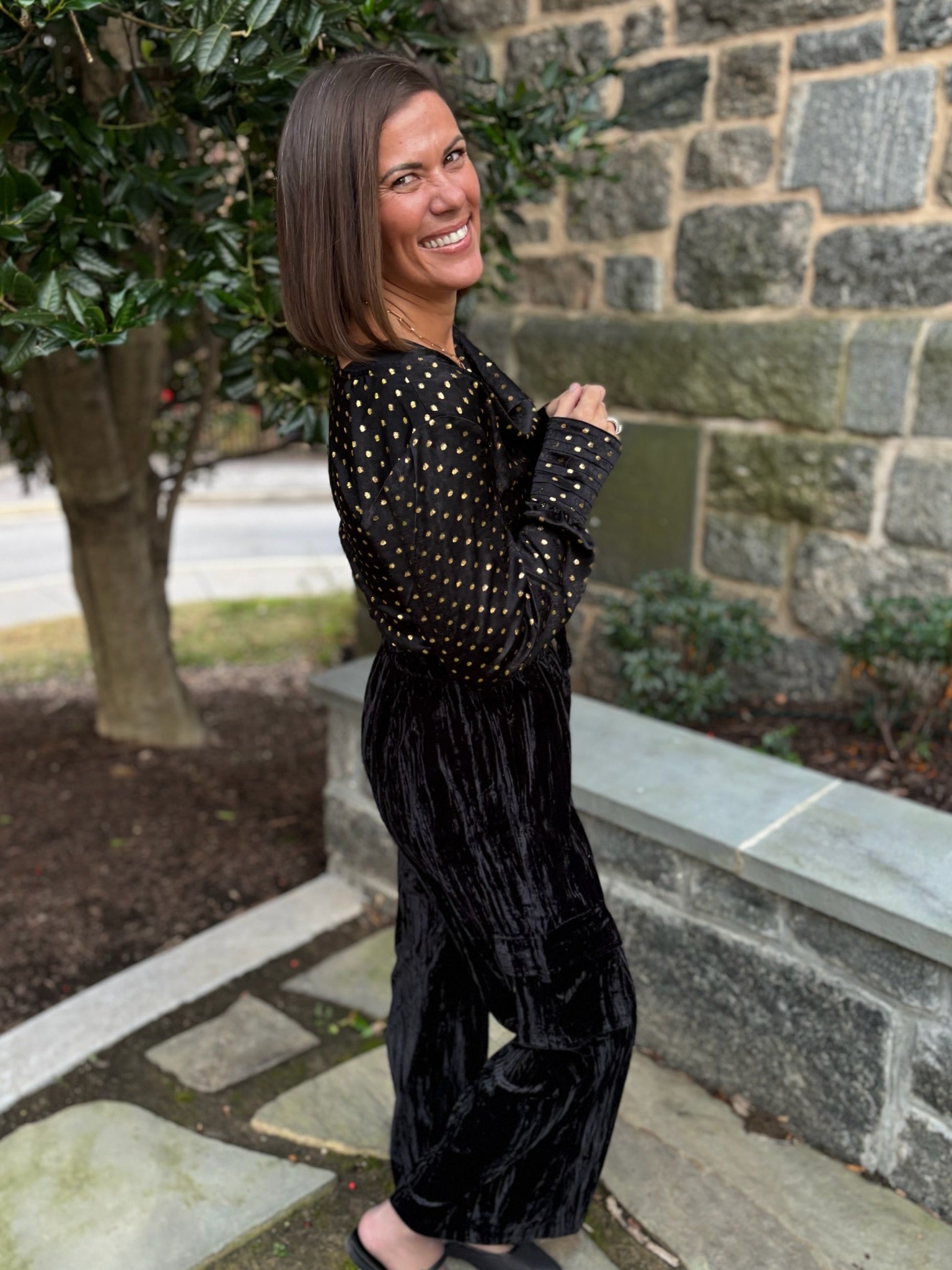 Hazel Crinkle Velvet Wide Leg Cargo Pants