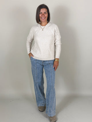 [TRIBAL] Audrey Hugging Wide Denim Trousers