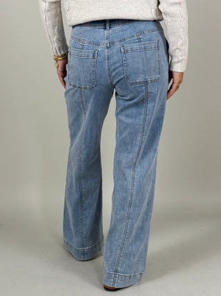 [TRIBAL] Audrey Hugging Wide Denim Trousers