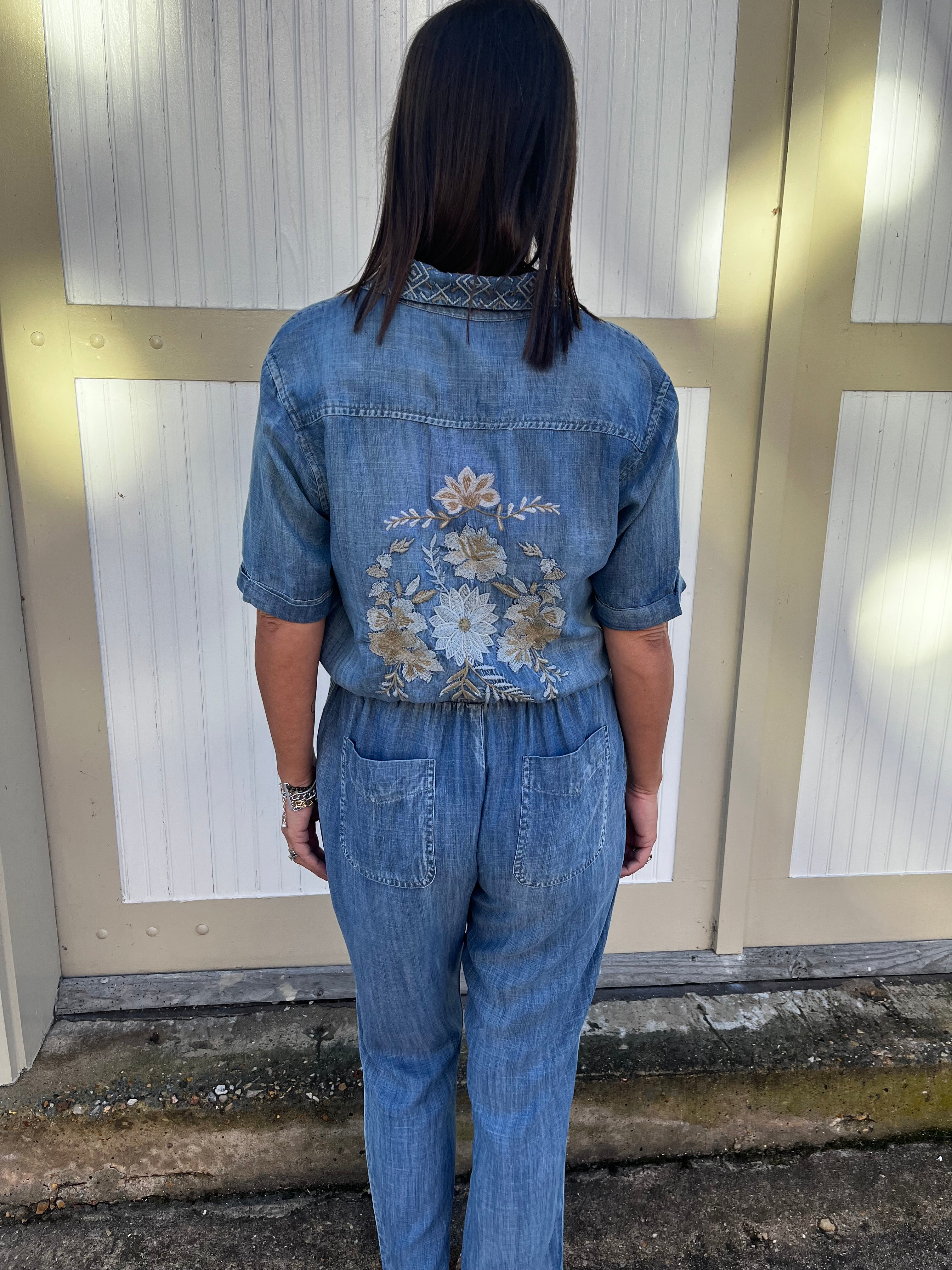 Estelle Embroidered Chambray Jumpsuit