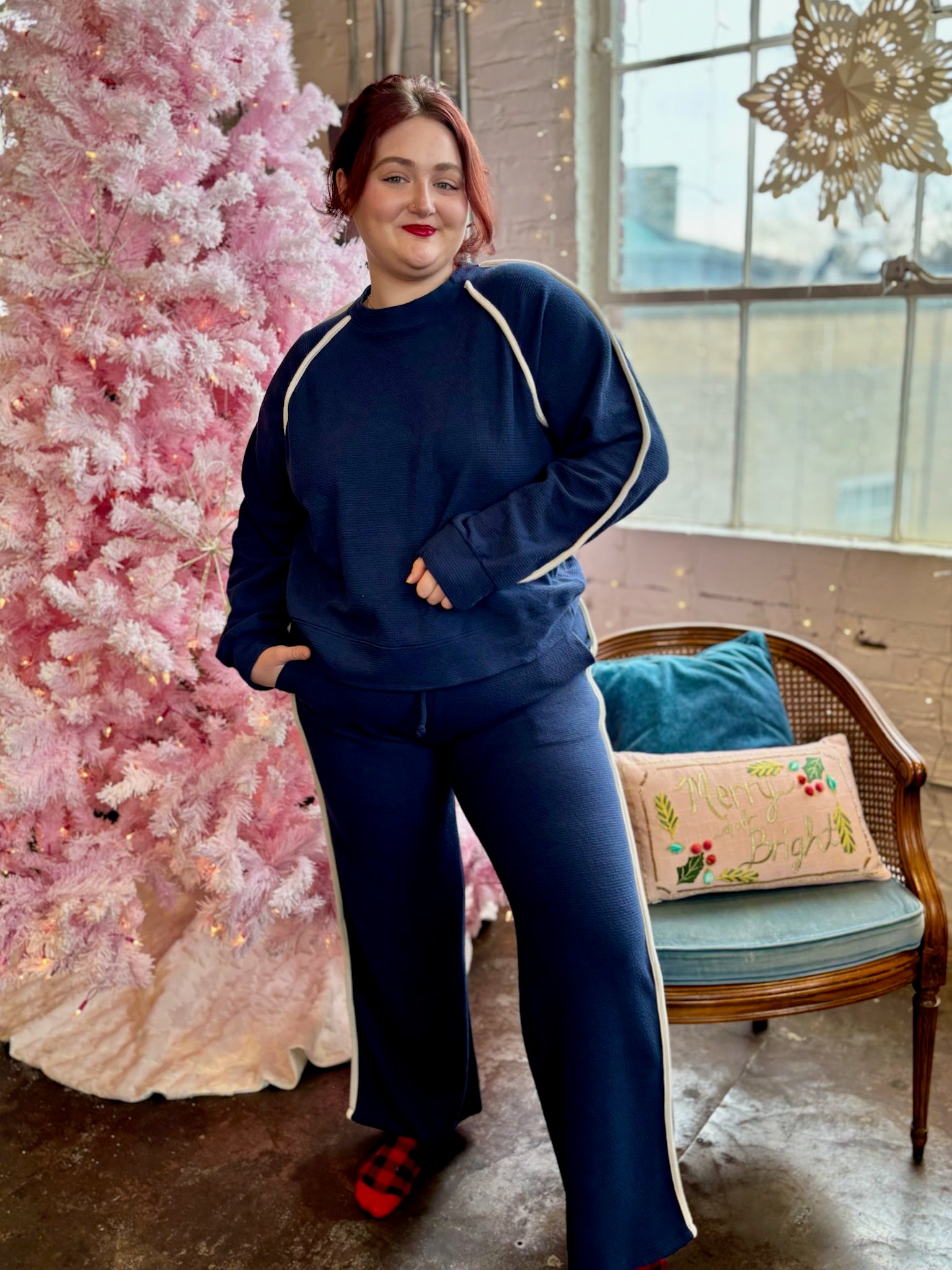 Christine Piping Detail Cloudy Knit Long Sleeve Top