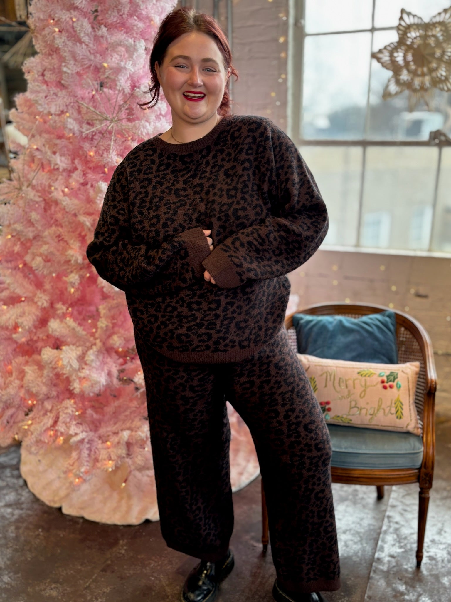 Mia Marshmallow Leopard Crew Neck Lounge Set