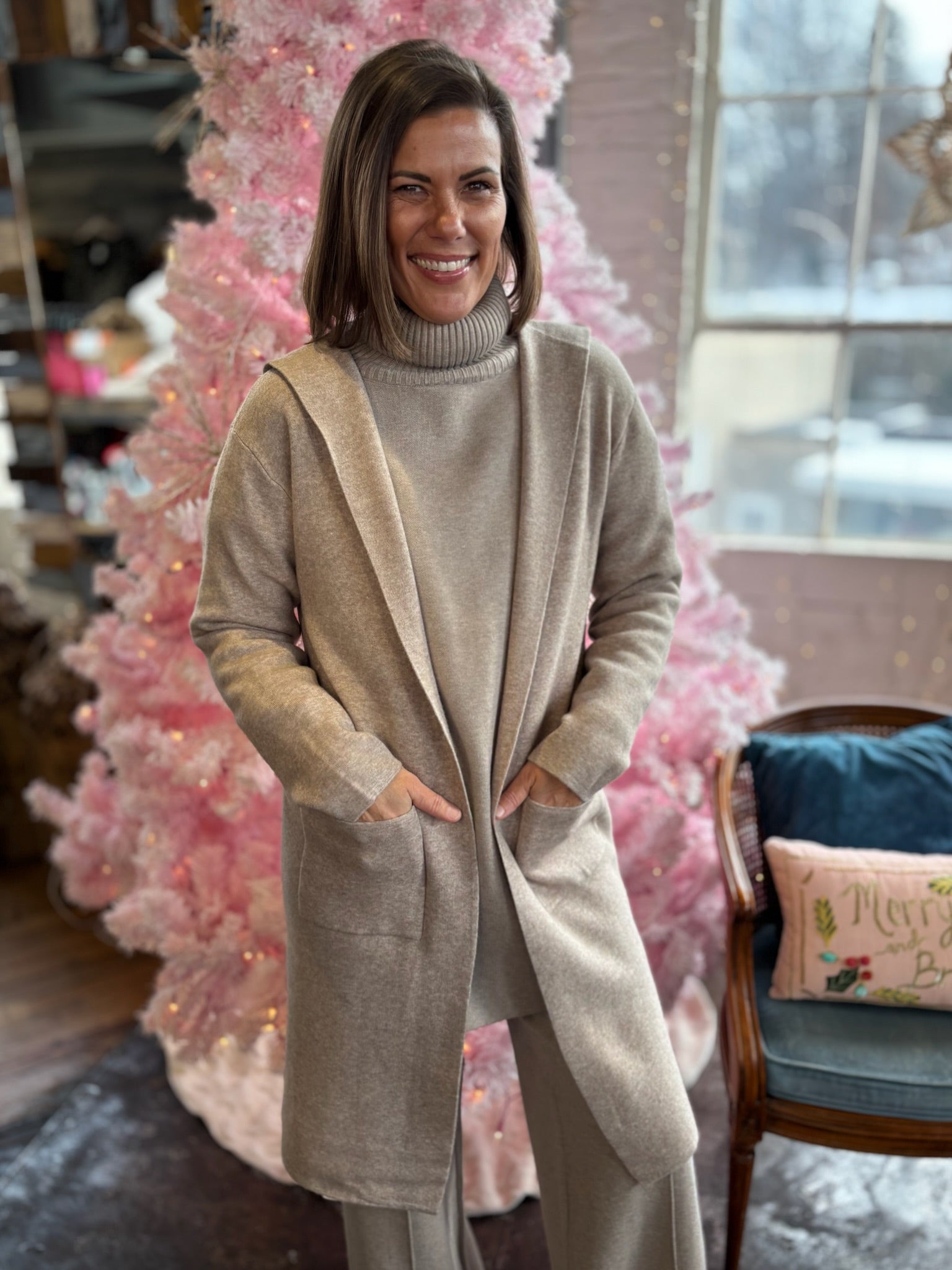 Julie Classy Open Front Hooded Lounge Cardigan