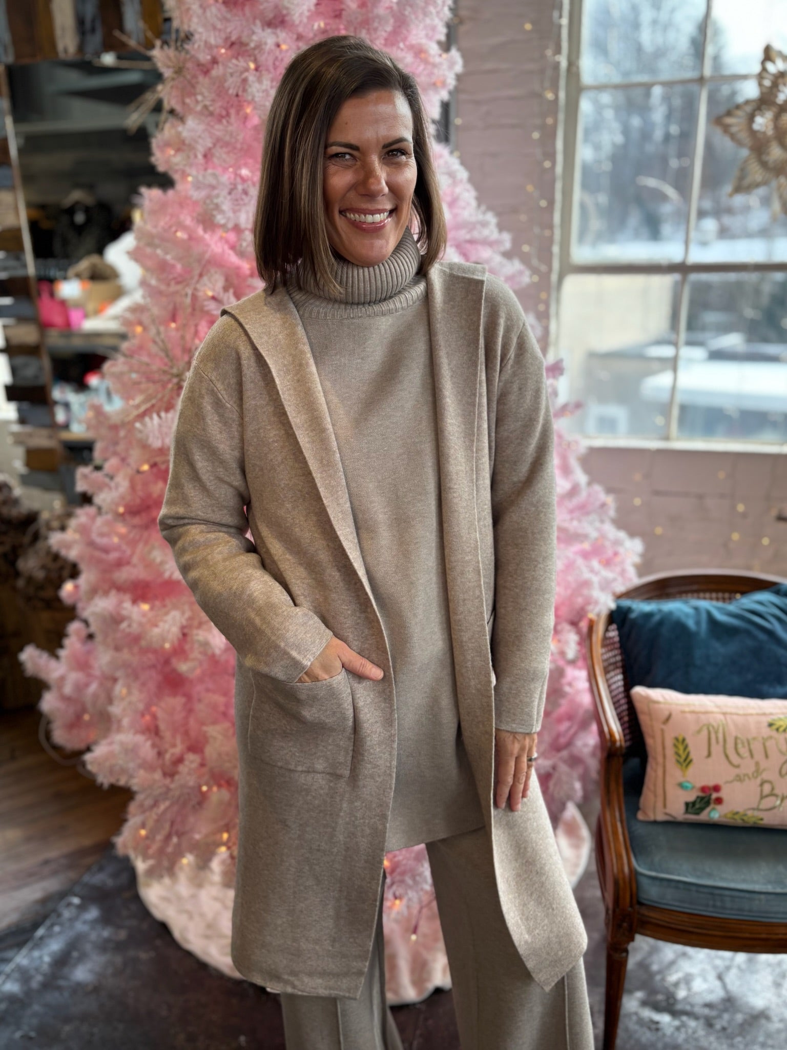 Julie Classy Open Front Hooded Lounge Cardigan