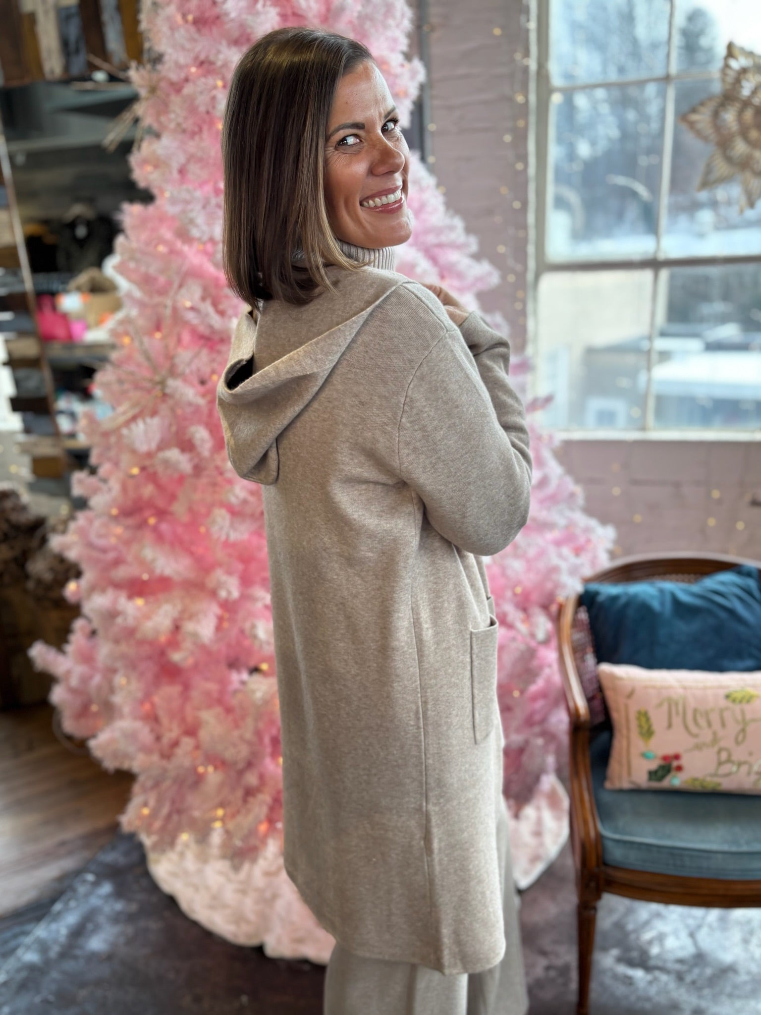 Julie Classy Open Front Hooded Lounge Cardigan