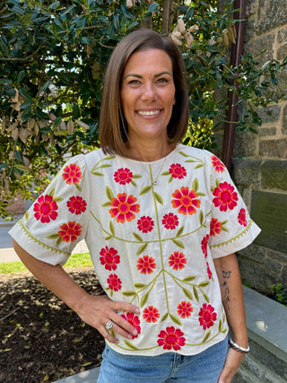 Marni Short Sleeve Floral Embroidery Detail Top