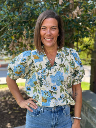 Josie Short Sleeve Floral Lace Trim Top