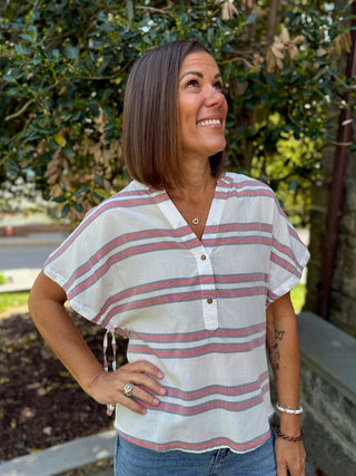 Mona Mao Collar Striped Blouse