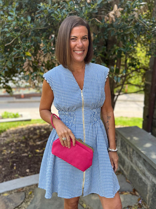 Dorothy Gingham Zip Front Smocked Waist Dress