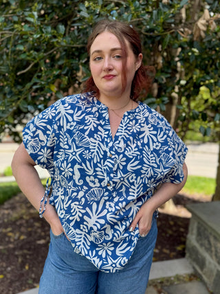 Mari Mao Collar Ocean Print Blouse