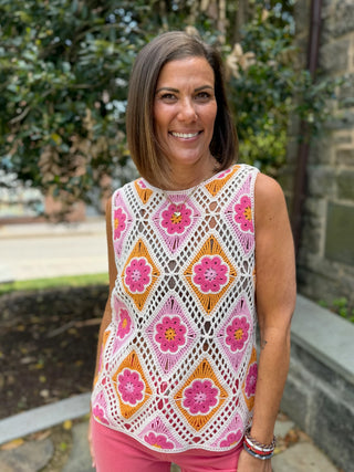 Francesca Sleeveless Flower Crochet Top
