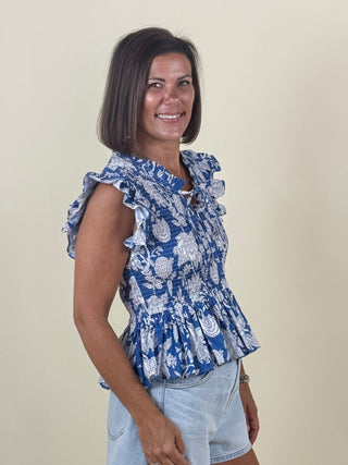 Samaria Ruffled Smocked Floral Top