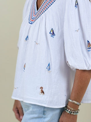 Bobbi Embroidered Sail Boat Top