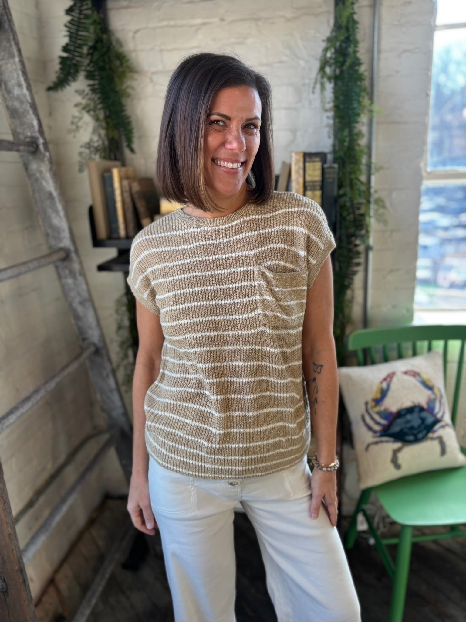 Sandra Striped Cap Sleeve Sweater